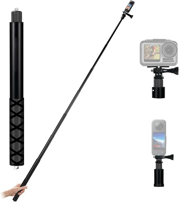 150 cm osynlig selfiepinne i aluminium, självförsvar utdragbar pinne för Insta360, för GoPro, DJI, actionkamera, utomhussport selfiepinne med spännfäste, 1, 4 skruv — Mobil och surfplatta