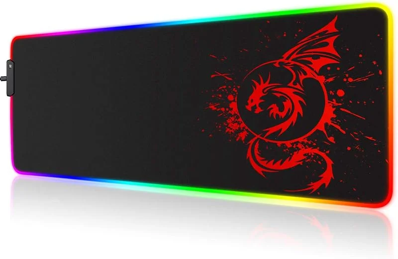 RGB Gaming musmatta – stor LED-musmatta med 15 belysningslägen och USB-port, slät yta, vattentät, för spel, MacBook, PC, bärbar dator, kontor (röd) — Datortillbehör