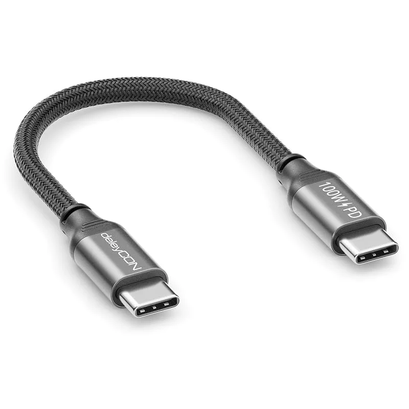 deleyCON 0, 15m USB-C Kabel (USB 3.2 Gen2 10Gbit, s & 100W) Kort Laddkabel 4K@60Hz för Laddare iPhone 17 16 15 Pro Max Air AirPods Watch Galaxy S26 S25 S24 iPad MacBook Surfplatta Switch PS5 SSD — Mobil och surfplatta