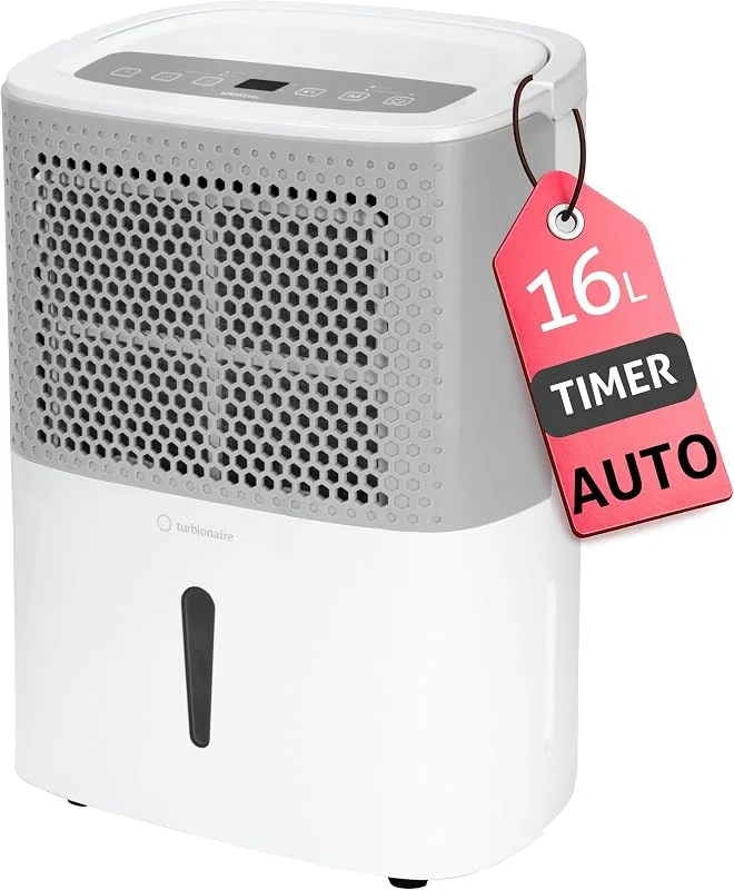 Turbionaire Smart 16M, Avfuktare 16L, 24h, 120 m³, h, tyst, digital kontroll, LED, timer, kontinuerlig dränering, portabel, idealisk för kondens, fukt — Hushållselektronik