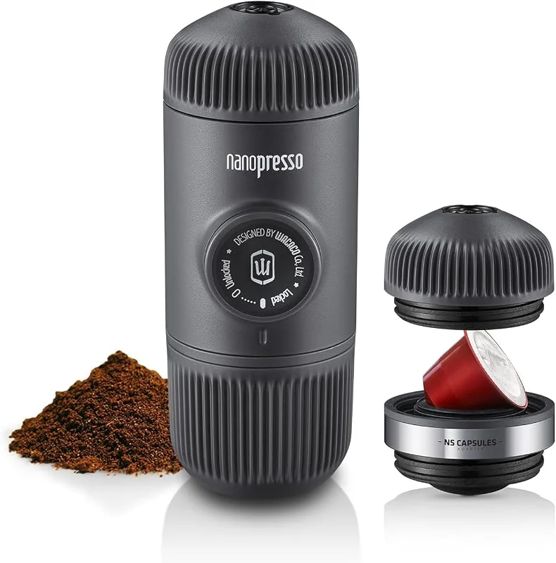 WACACO Nanopresso Bärbar Espressomaskin med NS-adapter, Kompatibel med NS-kapslar och malet kaffe, Manuellt Travel Kaffemaskin Set, Perfekt för camping — Kök & Hushåll
