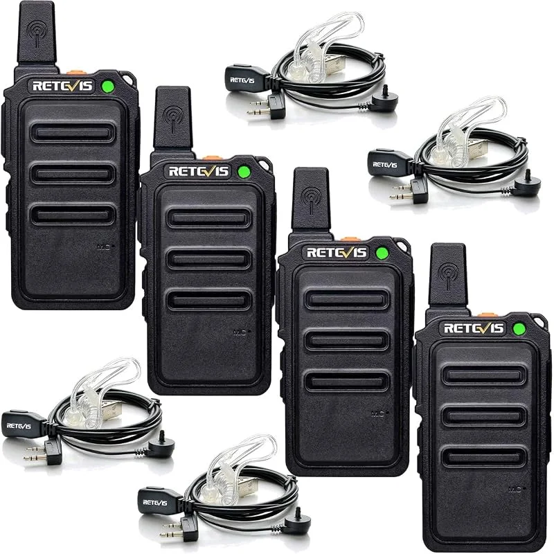 Retevis RT619 Walkie Talkie med Headset PMR Walkie Talkies set 16 Kanaler VOX Squelch 1300mAh Uppladdningsbart Micro USB-Licensfritt Radioset (2 Par, Svart) — Portabel digital och ljud