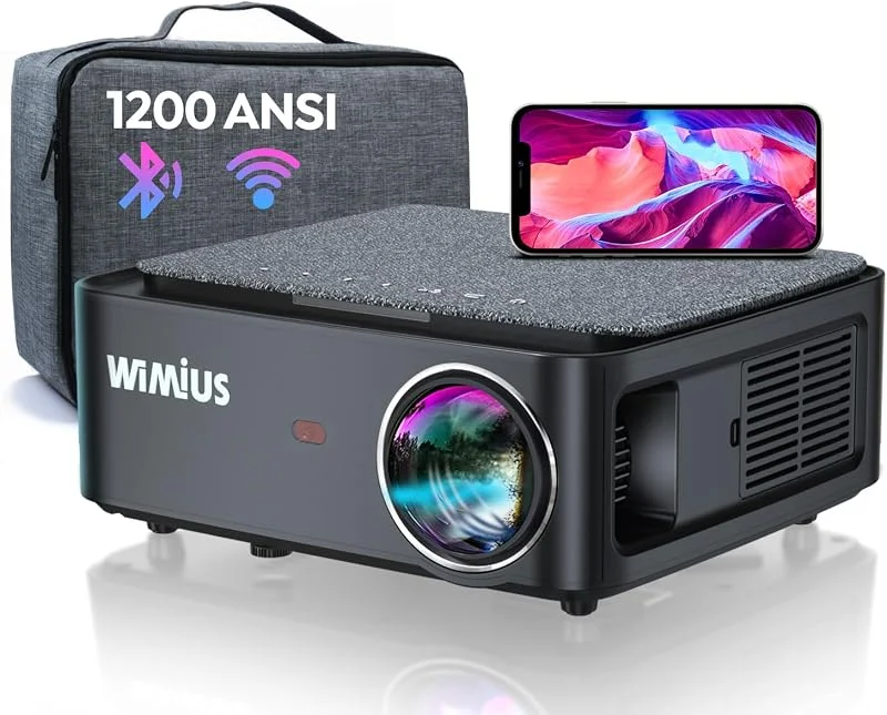 Projektor, Full HD 1080P 1200 ANSI lumen 5G WiFi Bluetooth-projektor, 4K-stöd, LED-hemmabio, videoprojektor 300 tums skärm, kompatibel med Fire Stick smartphone, PS5-projektor — Portabel digital och ljud