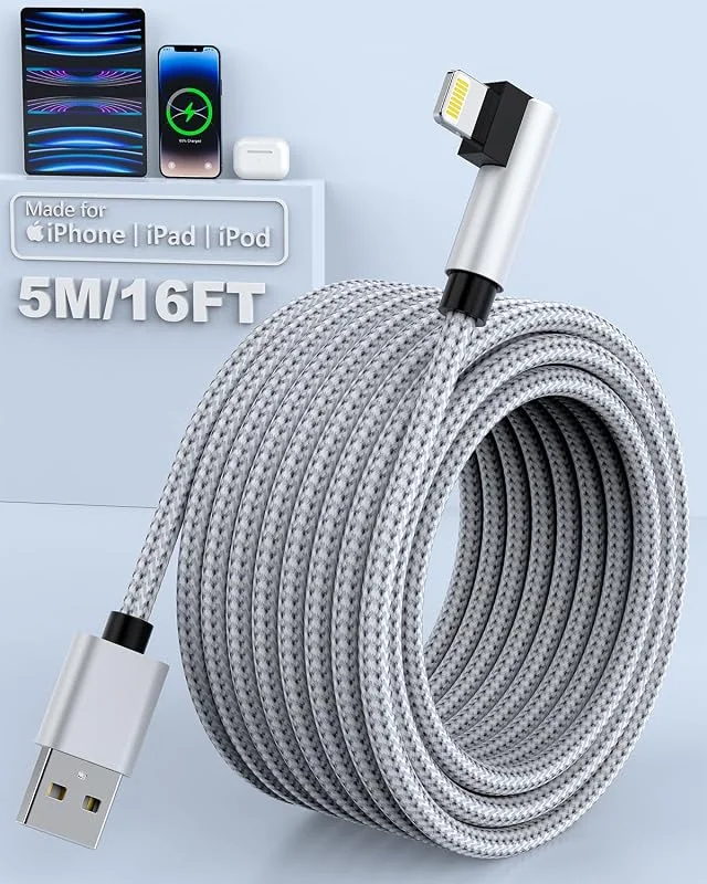 Extra lång iPhone-laddare kabel 5M [Apple MFi-certifierad ], 40 m Lightning Cable High Fast, Data Sync Apple iPhone Laddningskabel för Apple iPhone 14, 13, 12Pro, 11Max, XS, XR, XS Max, 8, 7, SE — Mobil och surfplatta