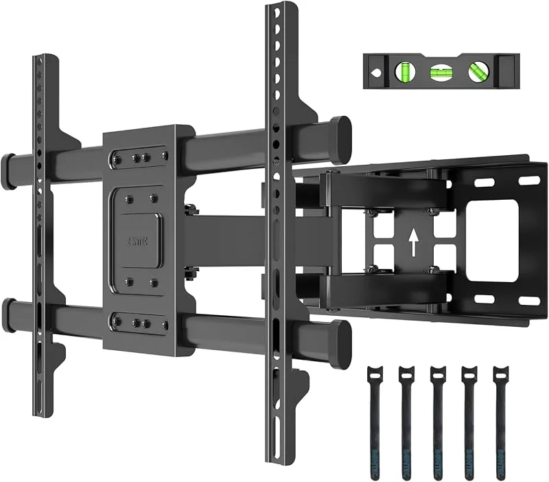 BONTEC TV Väggfäste för 32–84 tum LED LCD Platt och Böjd skärm, Full Motion Swivel och Tilt Väggfäste TV, Kraftiga Dubbla Armar Upp Till 60kg Lastkapacitet, Max VESA 600x400mm, Inkluderar Kabelband — TV och streaming