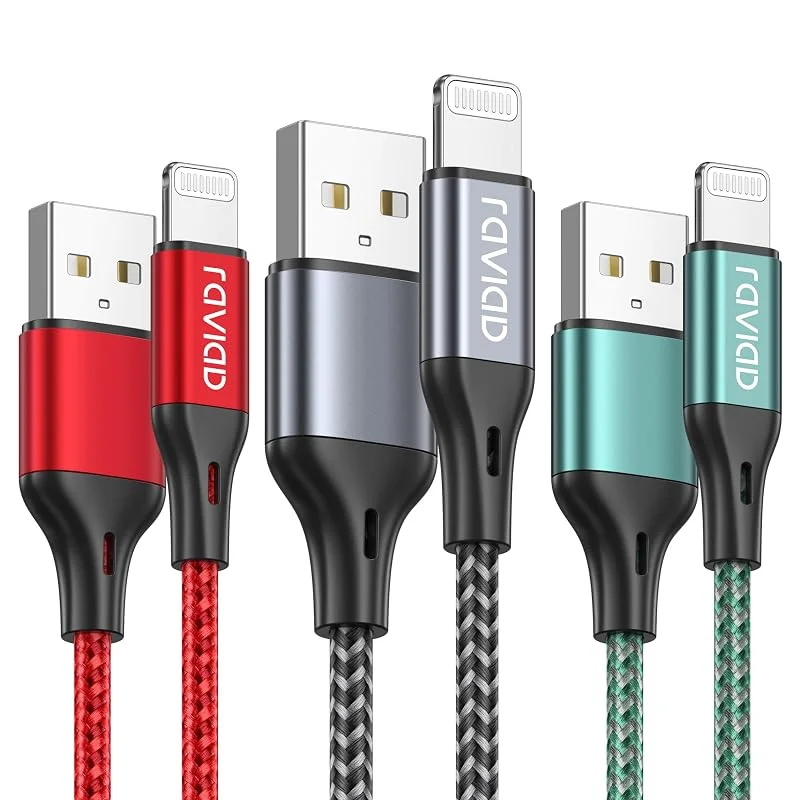 RAVIAD iPhone-kabel [1M, paket med 3] MFi-certifierad Lightning-laddningskabel nylon flätad kabel USB snabbladdningskabel för iPhone 14 13 12 11 Pro Max Mini XR XS X 8 7 6s 6 5s 5 SE — Mobil och surfplatta