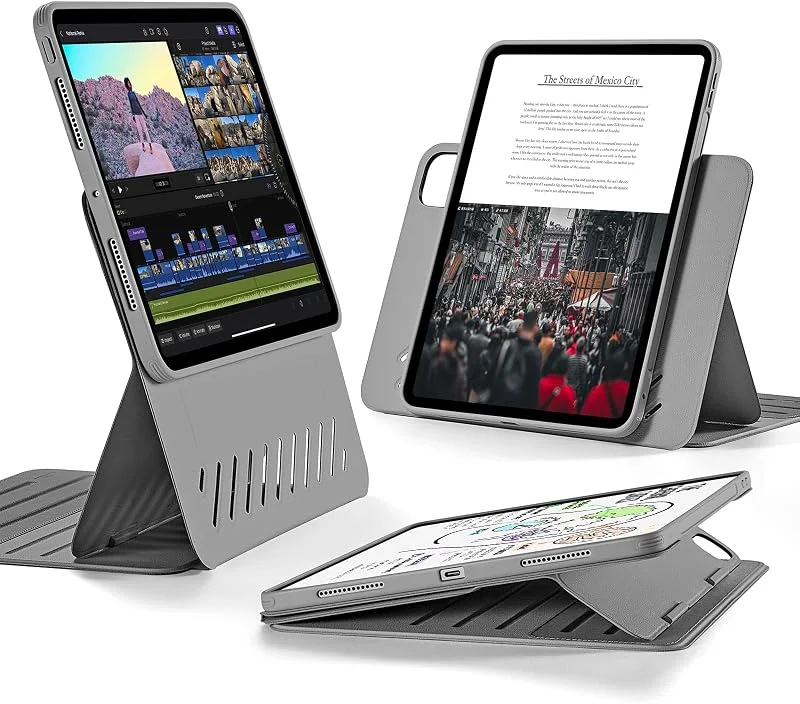 ESR iPad Pro 11 tum fodral (2022, 2021, 2020, 2018, 4:e, 3:e, 2:a, 1:a gen.), avtagbart magnetiskt, justerbart porträtt, landskapsstativ, 9 vinklar, grå — Mobil och surfplatta