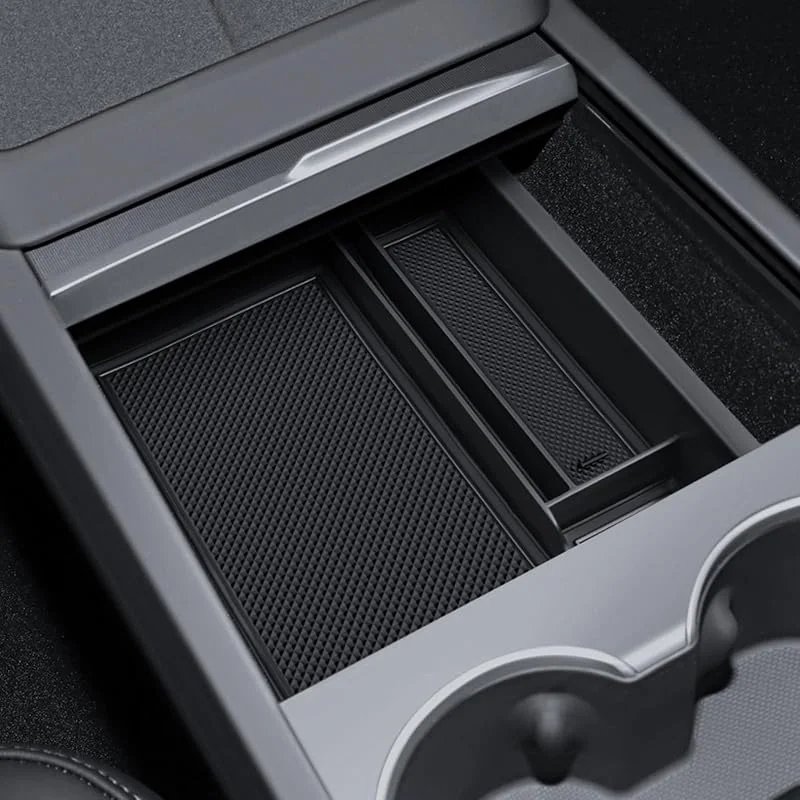Mittkonsol Organizer för Tesla Model Y 2025 och Model 3 2024-2025 Förvaringslåda med Högkvalitativt Flockat Material Tesla Juniper Highland Tillbehör — Mobil och surfplatta