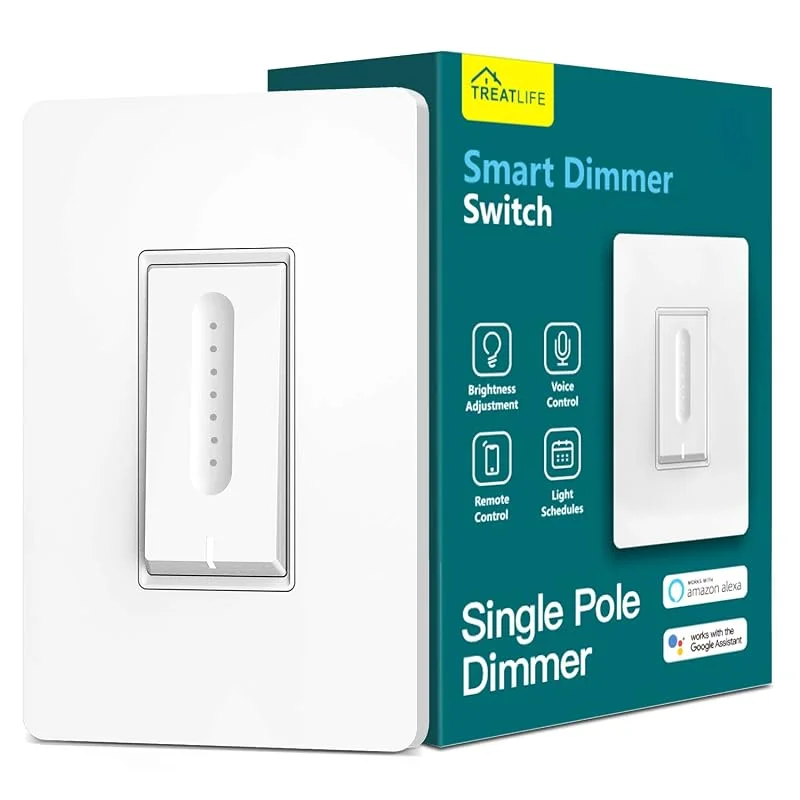 Smart Dimmer Switch, enkelpolig smart switch för dimbara glödlampor, 2, 4 GHz wifi smart light switch fungerar med Alexa och Google Home, fjärrkontroll, neutral tråd krävs — Smarta hem