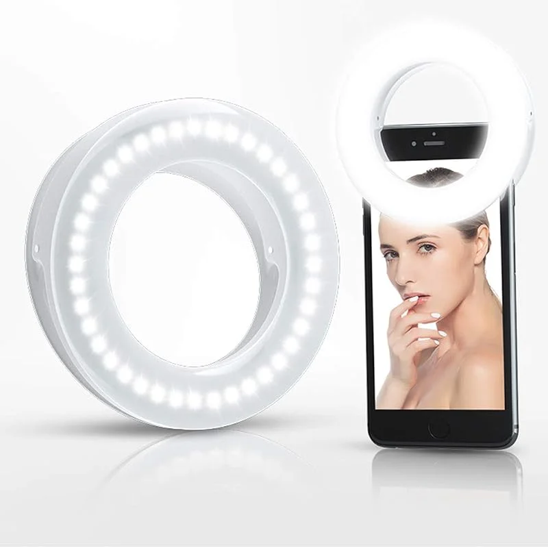XINBAOHONG Selfie-ringlampa, laddningsbar, bärbar, clip-on selfie-fyllningslampa med 40 LED för smarttelefonfotografering, kameravideo, tjejsmink (vit) — Mobil och surfplatta
