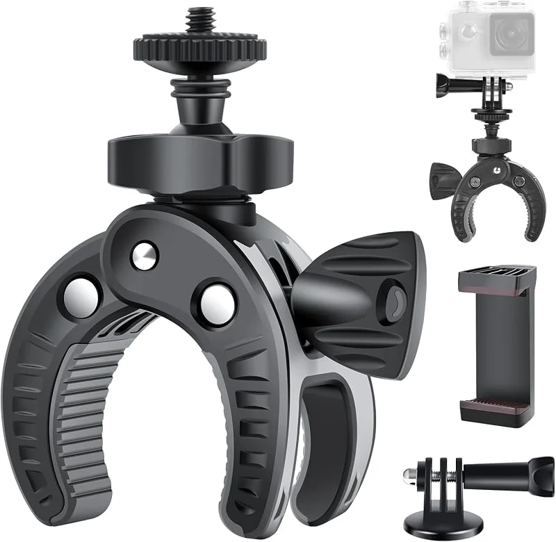 UTEBIT Kamerafäste med 1, 4 tums skruv, 360 graders rotation, cykeladapter, kompatibel med DSLR-actionkamera — Portabel digital och ljud