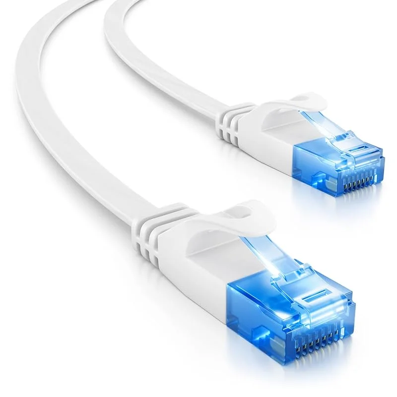 deleyCON 25m CAT6 Platt Nätverkskabel 1000 Mbit Gigabit LAN - Cat 6 RJ45 Ethernet Patchkabel Installationskabel Platt - för Internet Switch Router Modem Patchpanel - Vit — Laddning och kablar