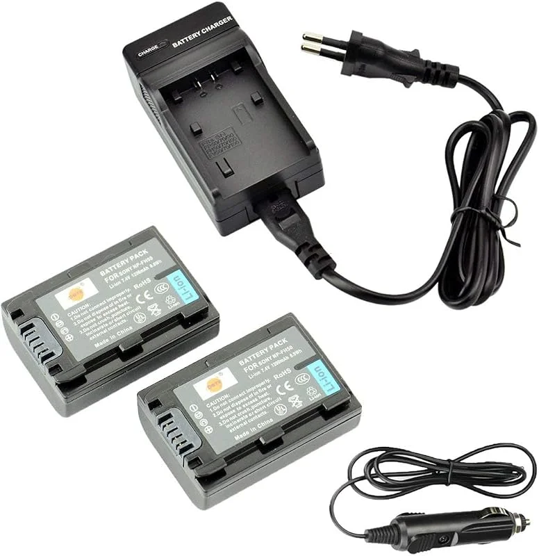 DSTE (2-Pack) NP-FH50 batteri och reseladdare kompatibel med DSLR-A290 DSLR-A330 DSLR-A380 DSLR-A390 — Laddning och kablar
