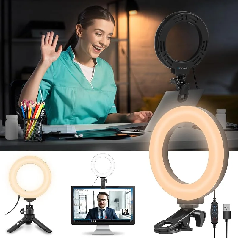 PULUZ Ringljus bärbar dator med 72 LED, 6-tums videokonferensljus med klipp och stativ, 3 ljusfärger ljusstyrka 10-stegs videoljus för Tiktok Zoom YouTube Live Stream Zoom Möte — Mobil och surfplatta