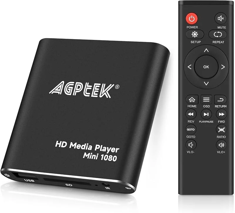 HD mediaspelare, AGPtek Mini 1080p Full-HD Ultra HDMI digital mediaspelare med fjärrkontroll för -MKV, RM - HDD USB-enheter och SD-kort (svart) — TV och streaming