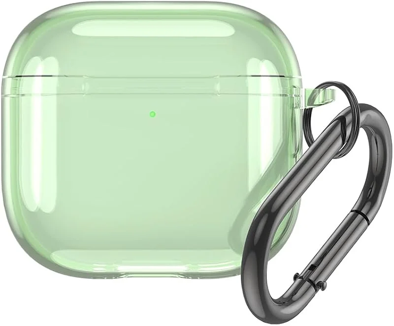 TRANSPARENT SKYDDSFALL Täck TPU-stötsäker mjuk hudfodral med karabiner Transparent Case Anti-Fall för Apple AirPods 4 2024 Laddningsfodral (Transparent Green) — Mobil och surfplatta