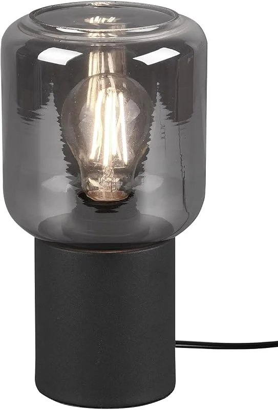 Reality Leuchten Bordslampa Nico R50591032, metall svart matt, glas rökfärg, exkl. 1x E27 — Smart belysning