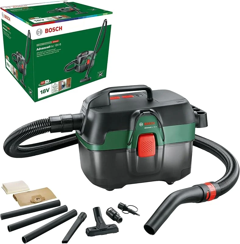 Bosch AdvancedVac 18V-8 sladdlös våt och torr dammsugare (utan batteri, 18 volts system, med tillbehörsset, i låda), testnoter: mycket bra (magasin: själv är mannen) — Hushållselektronik