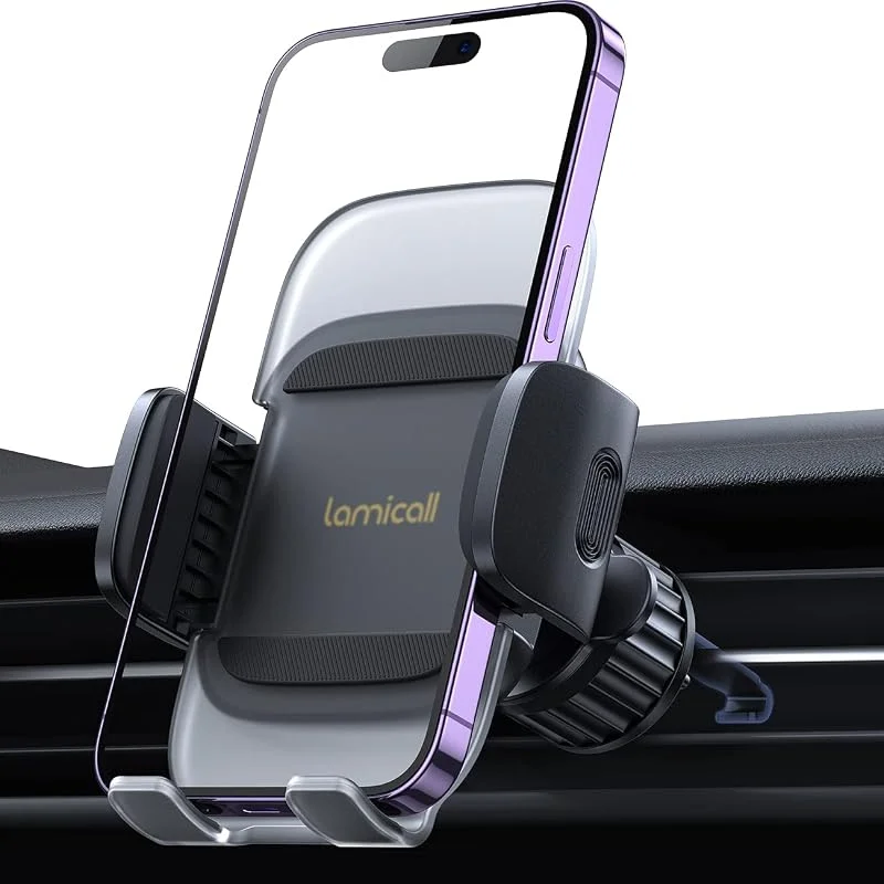 Lamicall mobiltelefonhållare för bil – [fjäderklämma] snabbfrigörande biltelefonmontering med metallkrok, universell luftventilationsvagga för iPhone16 15 14 13 12 11 Pro Max Plus Mini Xs XR — Mobil och surfplatta
