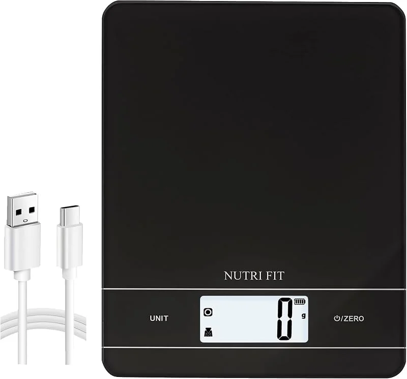 NUTRI FIT Uppladdningsbar digital köksvåg, 5 kg, 11 lb, 1 g, 0, 1 oz, svart — Kök & Hushåll