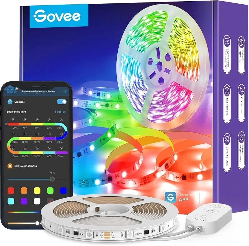 Govee LED-remsa, RGBIC LED-remsa 5 m, musiksynk, segmentkontroll, färgförändring, 64 scenläge, kontrollerbar via app, för fest, hem, sovrum, TV, köksdekoration 5 m — Smart belysning