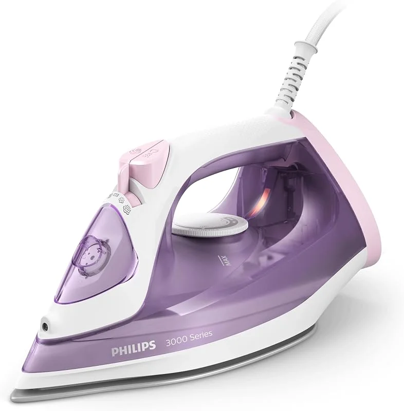 Philips 3000 Ångstrykjärn, 30 g, min ånga, keramisk stryksula, Lila, Vit — Kök & Hushåll