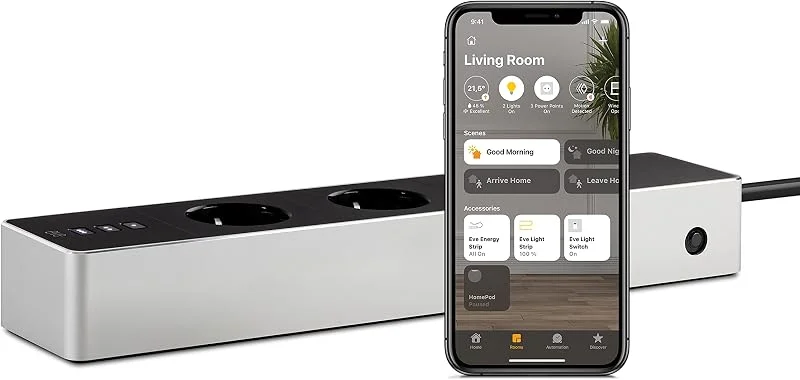 Eve Energy Strip - Smart Triple Outlet & Power Meter med överspänningsskydd, överströmsskydd, smart förgrenare, Wi-Fi, HomeKit-teknik — Smarta hem