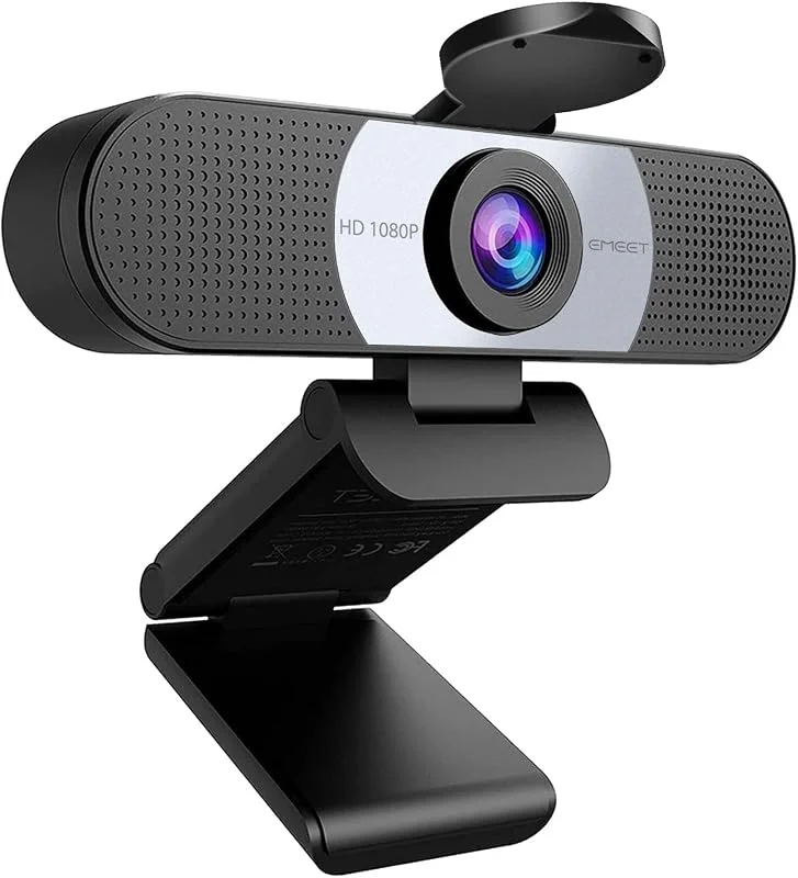 EMEET Full HD-webbkamera – C960 1080P webbkamera med linsskydd och dubbel mikrofon, 90° strömningskamera med automatisk ljuskorrigering, Plug & Play, för Linux, Win10, Mac OS — Datortillbehör