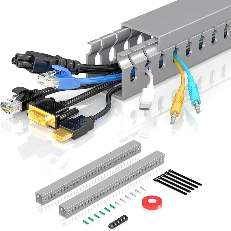 Kabelkanal för racerbana, öppen spår, kabelkanal för TV-kabel, kabelconcealer, kabelbricka, kabelhantering, tunnel, under skrivbord (2-pack) — TV och streaming