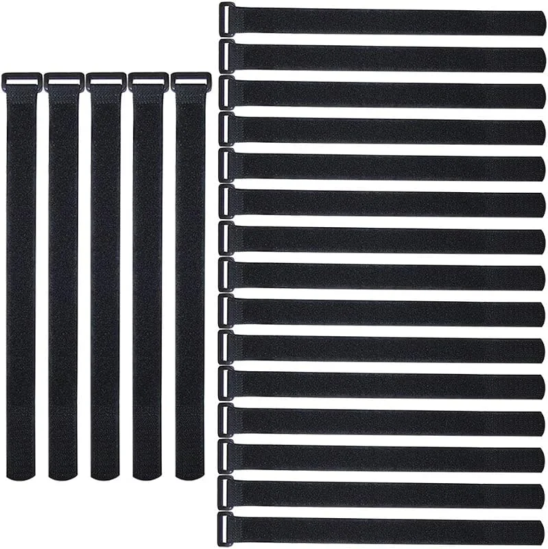 20 Stycken 20 X 2 cm Nylon Kabelband, Återanvändbara Kabelremmar, Justerbara Kardborreband Buntband, Multifunktionell Kabelorganisatör (Svart) — Laddning och kablar