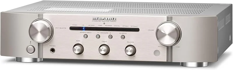 Marantz PM6007-förstärkare, integrerad förstärkare med digital anslutning, analoga koaxiala och optiska ingångar, 2 x 45 watt, DAC, D, A-konvertering digital ingång – silver, guld — Hörlurar och ljud