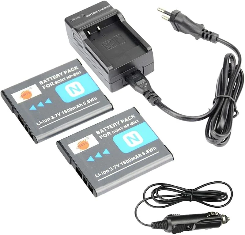 DSTE 2PCS NP-BN1 batteri och reseladdare kompatibel med Sony DSC-W510 DSC-W520 DSC-W560 C-W620 DSC-W650 — Laddning och kablar