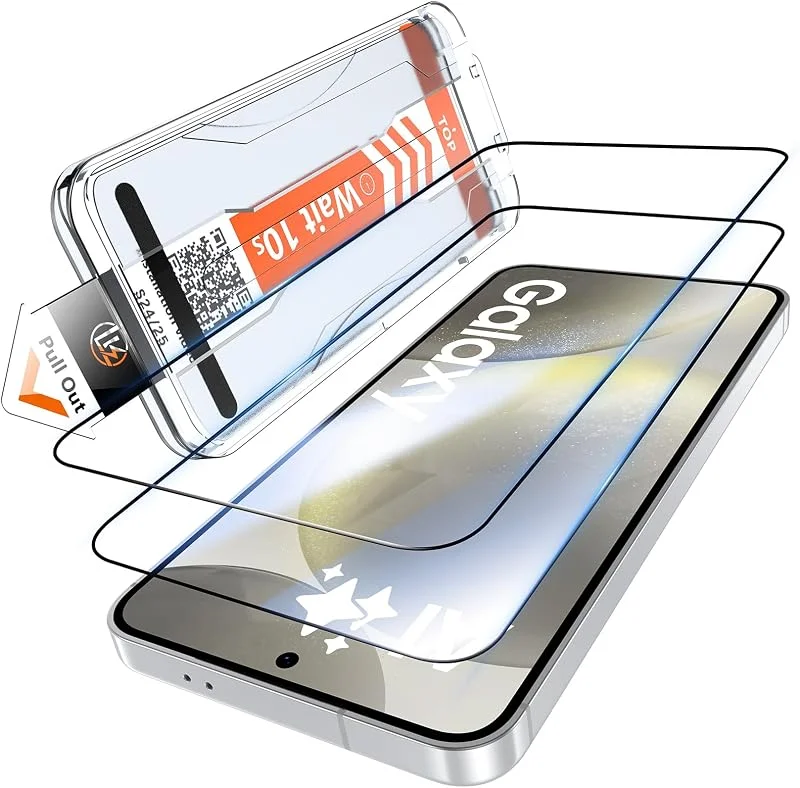 LK Skärmskydd för Samsung Galaxy S25, S24 Glas, 2-pack Heltäckande Skärmskydd, 0 Damm- och Bubblorskyddande Härdat Glasfilm, Reptålig Film, HD och Fingeravtrycksskyddande för Samsung S25, S24 Glasfilm — Mobil och surfplatta