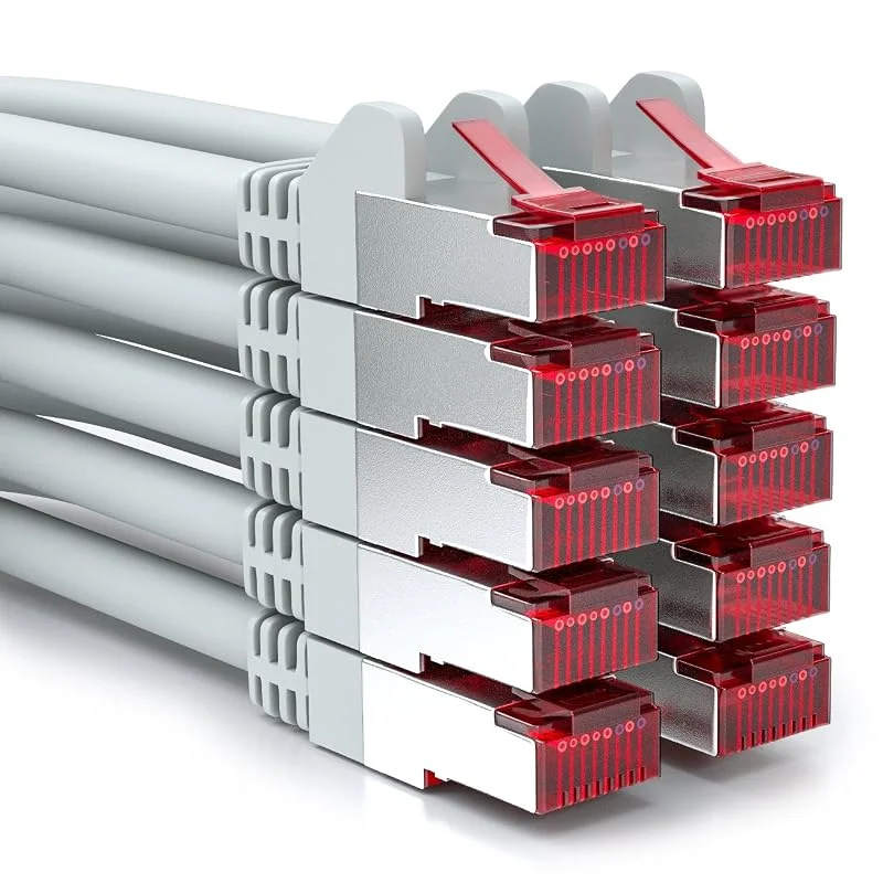 deleyCON 10x 2m CAT6 Patchkabel S, FTP PiMF Skärmning CAT-6 RJ45 Nätverkskabel Ethernetkabel LAN DSL Switch Router Modem Access Point Patchpanel - Grå — Laddning och kablar