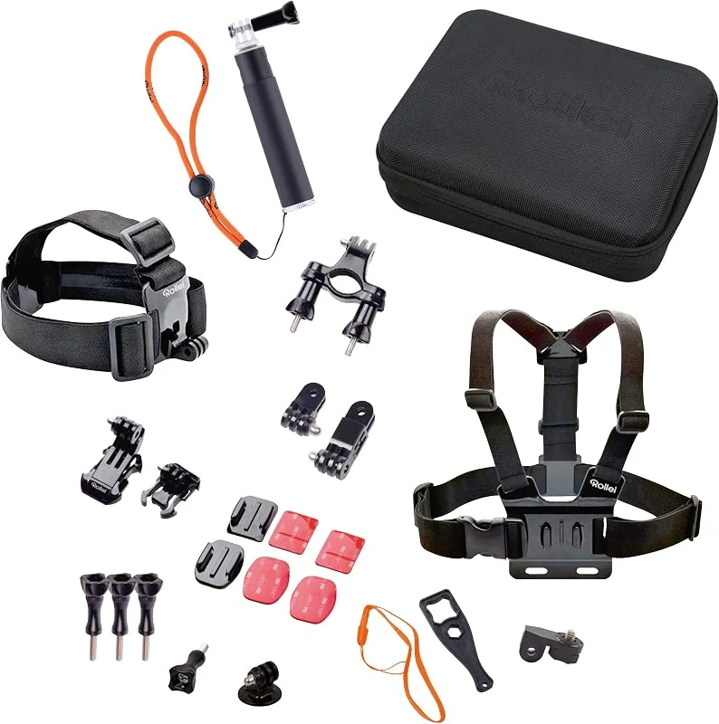 Rollei Actioncam Tillbehörsset utomhus I 23-delat set I Perfekt för klättring, vandring och andra utomhusaktiviteter I För Rollei Actioncams och GoPro, 21639 — Portabel digital och ljud
