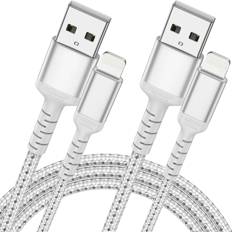 ULIFTUS iPhone laddningskabel 2 m 2-pack, nylon belysningskabel flätad USB A till Lightning snabbladdningskabel för Apple iPhone14 13 12 11 Pro Max Xs Xr X 8 7 6 Plus SE (silver) — Mobil och surfplatta