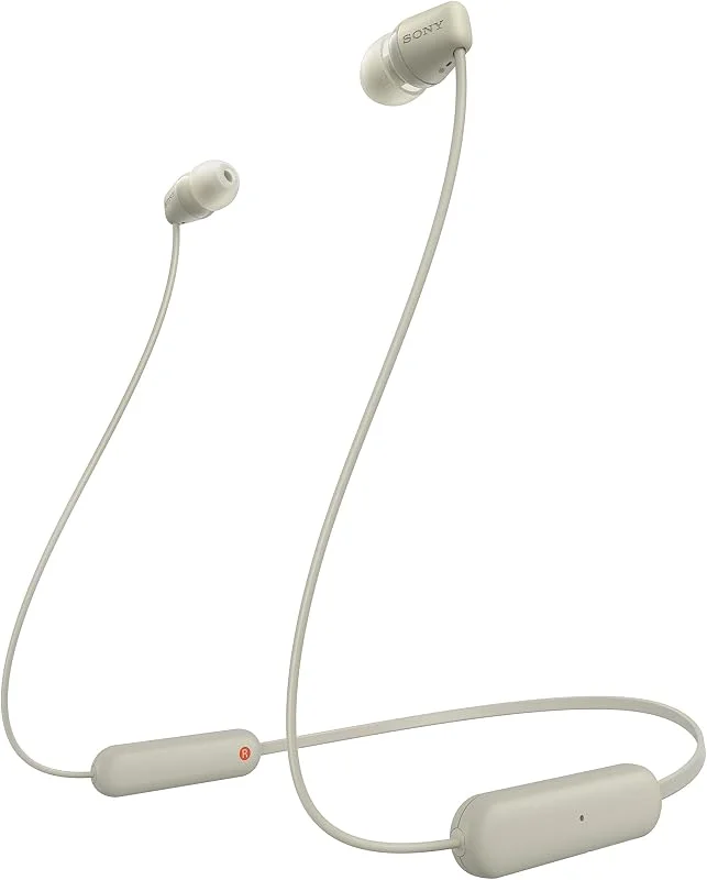 Sony WI-C100 Wireless Headphones - Upp till 25 timmars batteritid - Inbyggd mikrofon för telefonsamtal - Kompatibel med röstassistent - Stabil Bluetooth®-anslutning - Taupe — Hörlurar och ljud