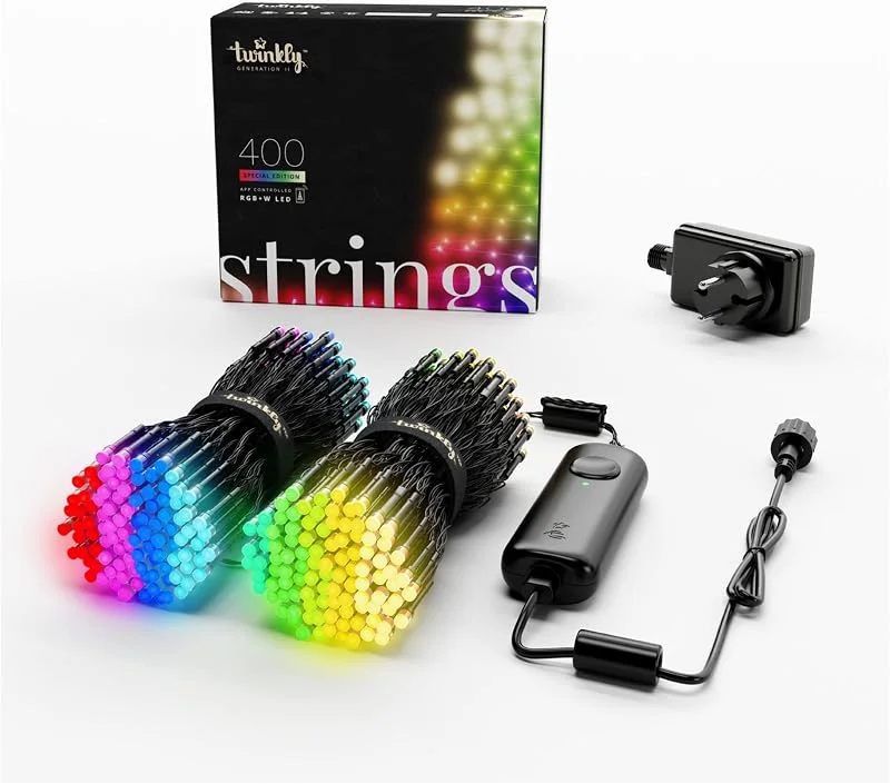 Twinkly Strings 400 LED RGB+vit, ljusslinga utomhus och inomhus, flerfärgade LED-lampor, kompatibla med Alexa, Google Home, julgirlang, IP44, appkontroll, svart tråd, 32 m — Smart belysning