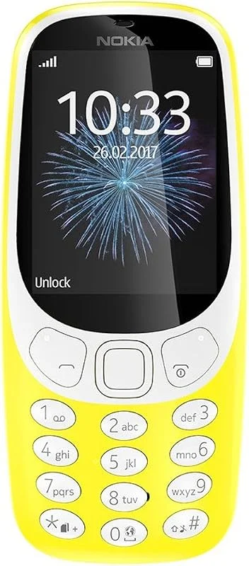 Nokia 3310 2G mobiltelefon (2, 4 tums färgskärm, 2 MP kamera, Bluetooth, radio, MP3-spelare, enkel sim) gul — Portabel digital och ljud