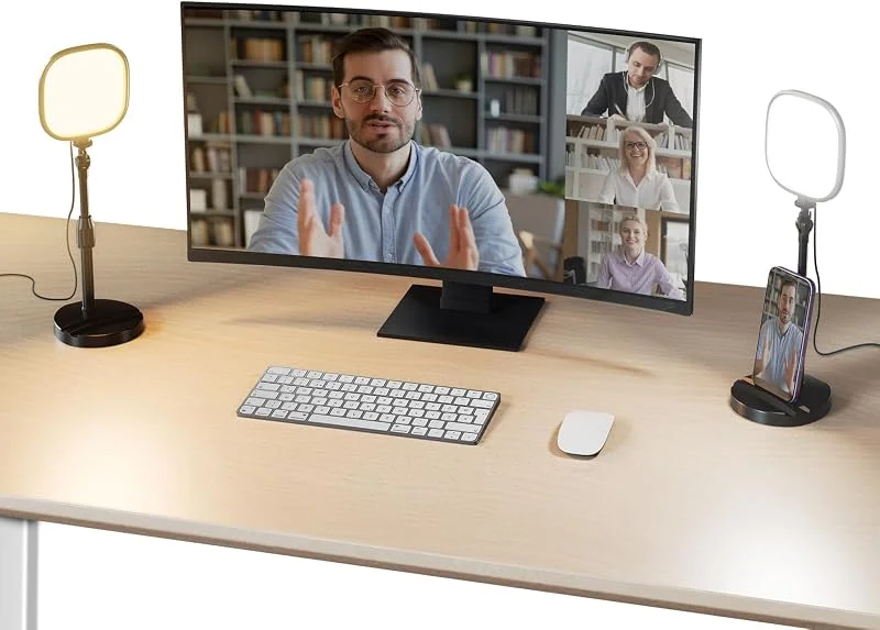 NEEWER Basics 2-pack 5 tum skrivbordsstrålkastare för videokonferenser, 10 W Bi Color Edge Lit laptop webbkamera zoom samtal belysning streaming mobil inspelning, CRI95 LED ring LED-ljus med stativ — Mobil och surfplatta