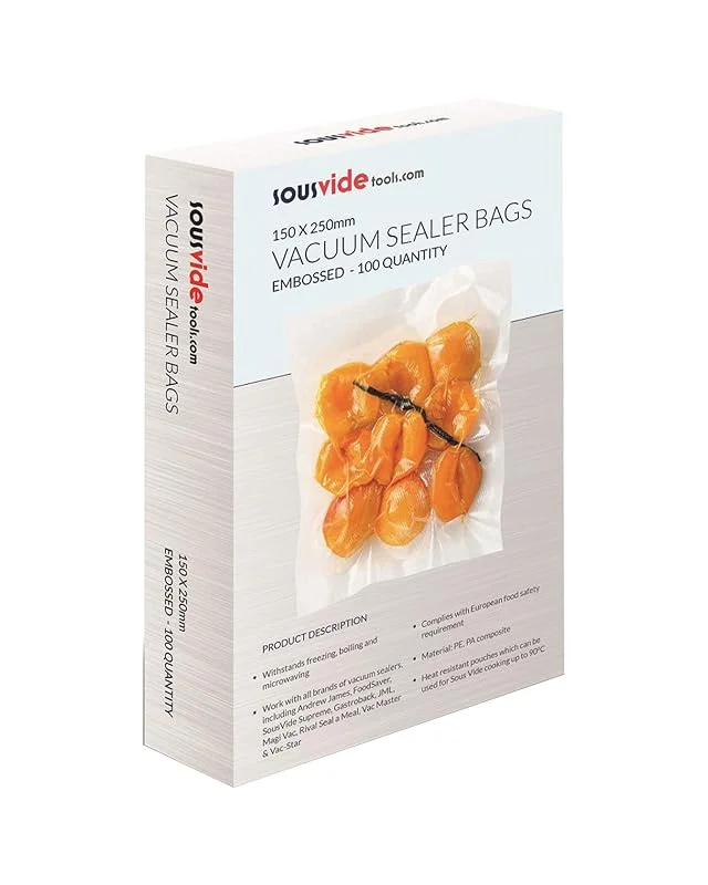SousVideTools [SVT-06001] vakuumpåse, grelad, för sous-vide-matlagning och matförvaring, (150 x 250 mm) 100 stycken — Kök & Hushåll