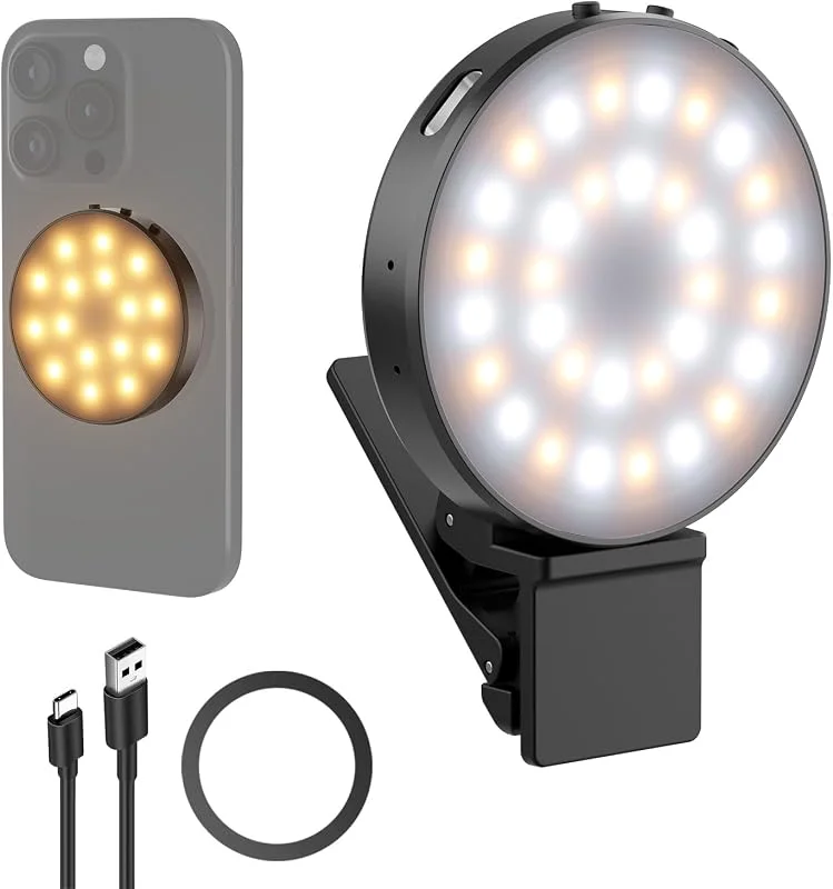 NEEWER instegsmodell magnetisk selfiebelysning kompatibel med MagSafe iPhone, 1W klämbar LED-ringbelysning i metall för laptop, videomöten, smink och inspelning, CRI95+, 840lux, 0.2m, NL32R — Mobil och surfplatta