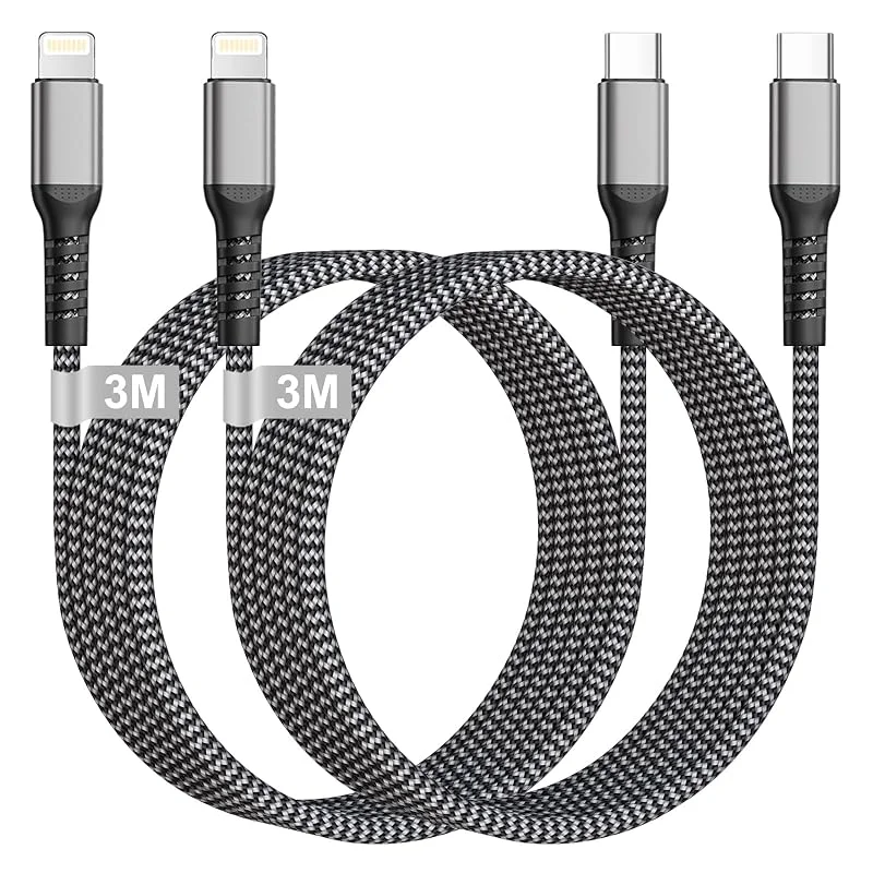 3 meter iPhone-kabel 2 stycken [Apple MFi-certifierad], USB C Lightning-kabel iPhone USB C kabel snabb laddning nylon kabel typ C Lightning-kabel laddarkabel för iPhone 14, 13, 12, 11, X, 8, SE, iPad — Mobil och surfplatta