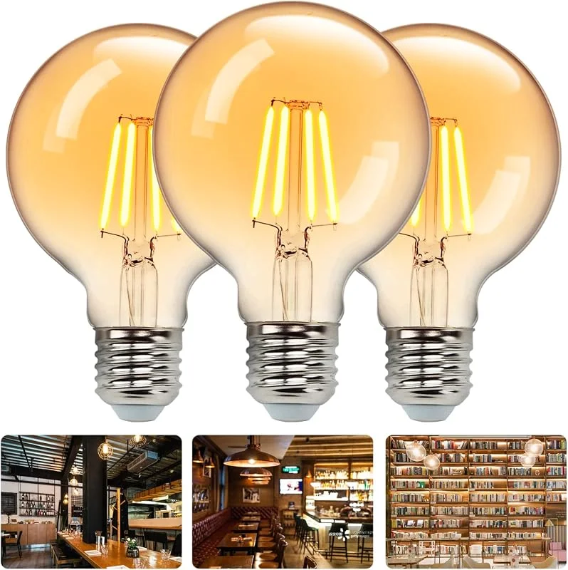 Aigostar LED Edison Vintage glödlampor E27, Varmvitt 2200K, 600LM, 6W Motsvarar glödlampa 48W, G80 Retro glödlampa med tråd, Antik dekorativ lampa, Icke-dimbar, Set med 3 — Smart belysning