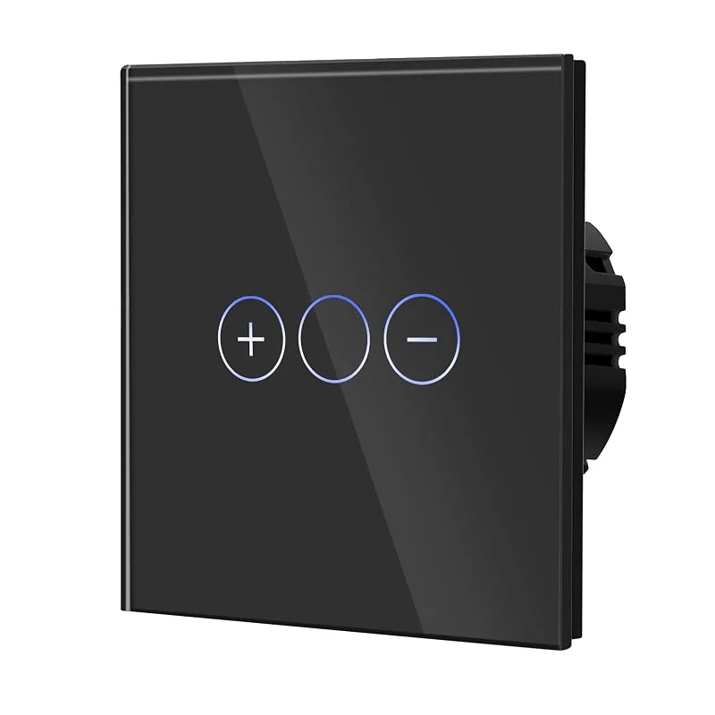 BSEED Dimmer beröringsbrytare med glas, ingen neutral tråd krävs, härdat glaspanel med LED-indikator, kompatibel med dimbar LED, halogen, glödlampa, 1 gäng 1-vägs, 86 mm svart — Smarta hem