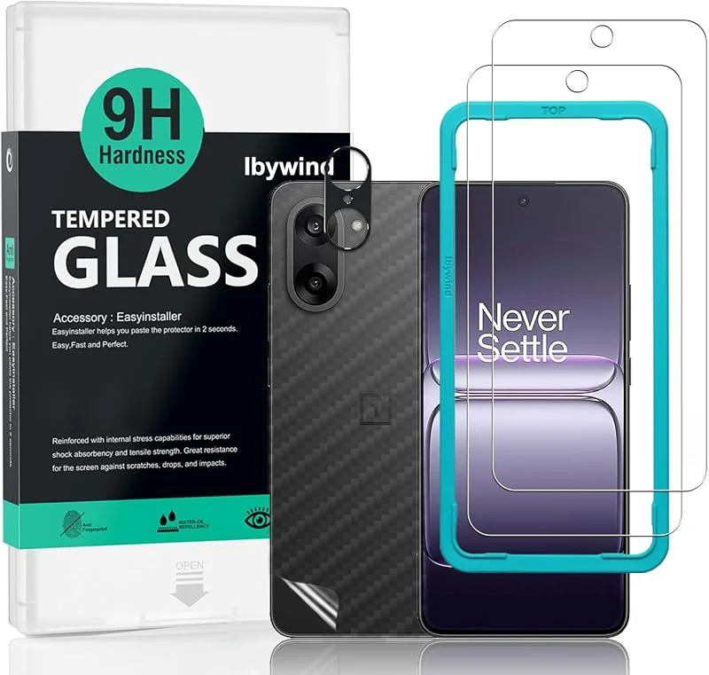 Ibywind Skärmskydd för OnePlus Nord CE5 5G, 2-pack Härdat Glas med 9H Hårdhet och Kameralinsskydd, med Installationsram, Fingeravtrycksstöd, Inga bubblor, Reptålig och Krossäker — Mobil och surfplatta