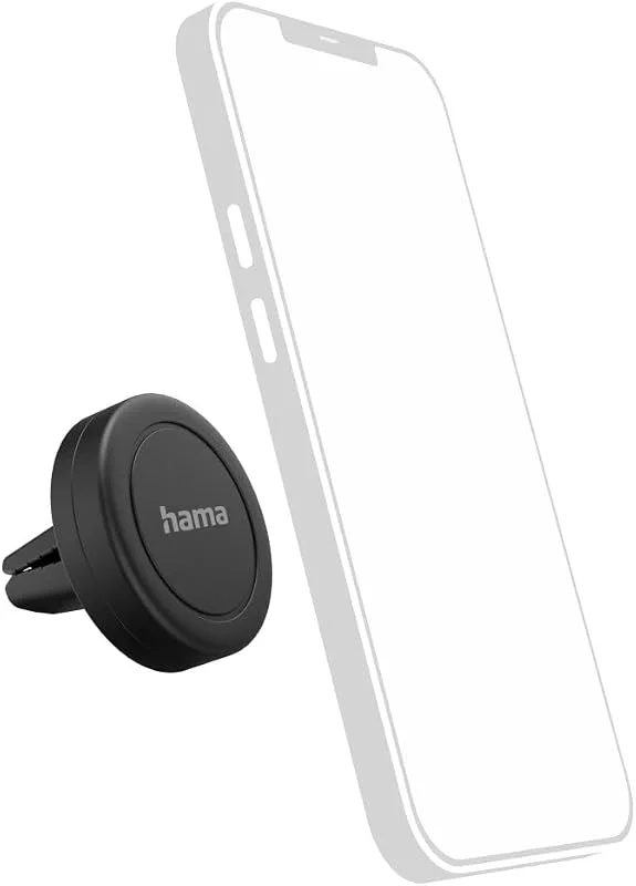 Hama Magnet biltelefonhållare (magnetisk bilhållare för mobiltelefon, 360° vridbar, fästklämma för galler, inklusive 2 metallplattor) svart — Mobil och surfplatta