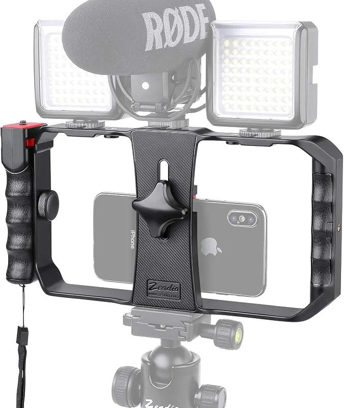 Zeadio Trådlös smartphone videorig, telefonstabilisator med fjärrslutare, för videograf filmskapare, lämplig för alla iPhone- och Android-smartphones — Portabel digital och ljud