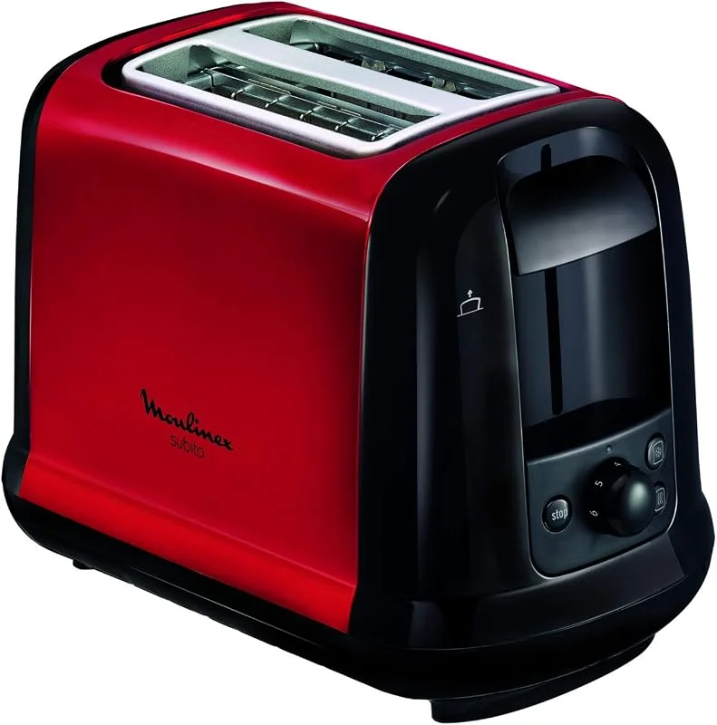 Moulinex LT260D11 Subito Brödrost, uppvärmnings- och upptiningsfunktion, smullåda, svart, rostfritt stål röd — Kök & Hushåll