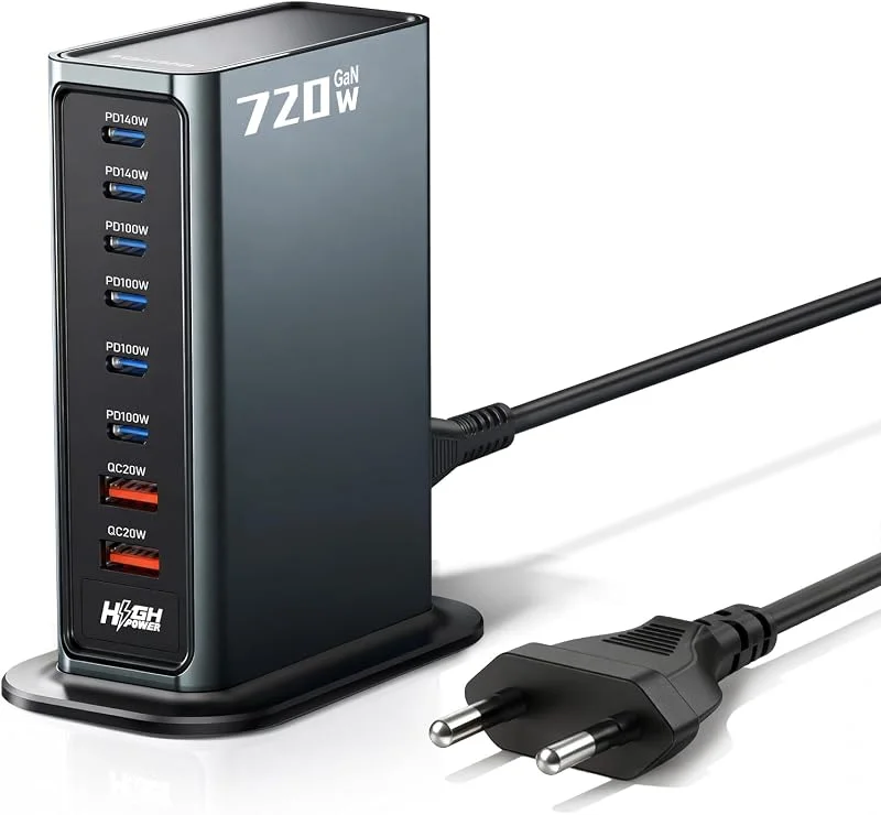 Rocoren USB C-laddare, 8 portar PD 140 W snabbladdare laddningsstation med 4 USB-C och 2 USB-A, GaN USB-nätaggregat för bärbar dator, MacBook, iPad, iPh0ne, Sam, sung med mera — Mobil och surfplatta